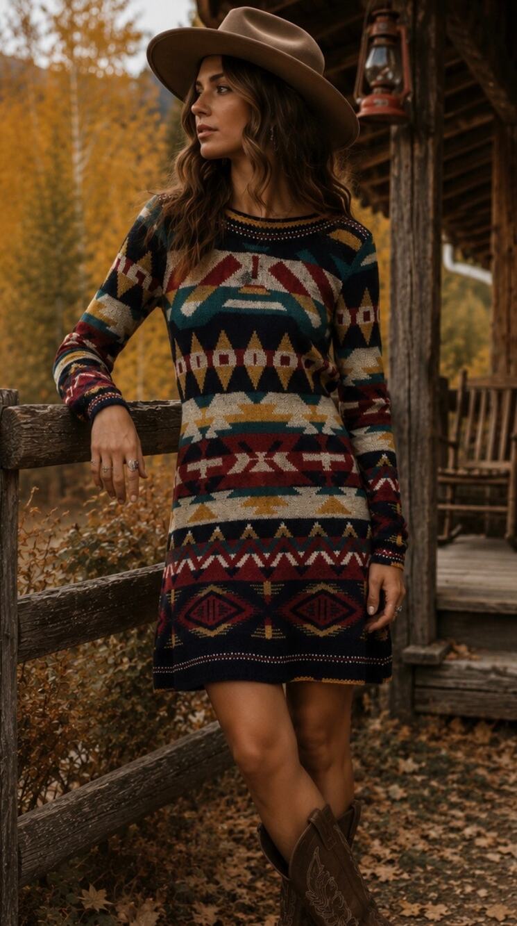 Willow & Clay knit sweater dressing sleeve western Aztec southwestern dress XS